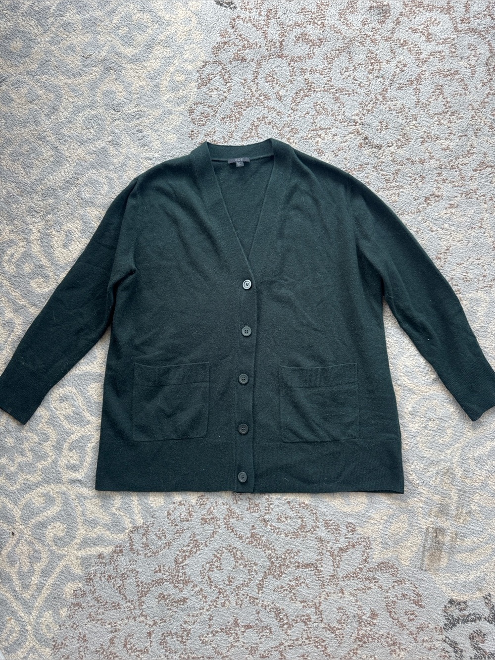 COS 100% Wool Relaxed V-Neck Button Cardigan Patch Pocket Dark Green XS